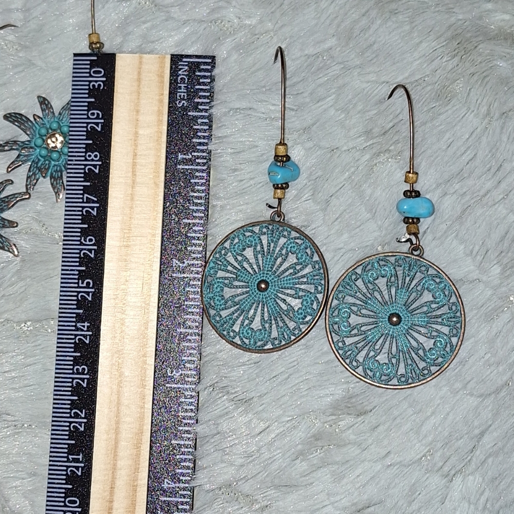 Boho Turquoise Dangle Earring Set - Picture 2 of 6